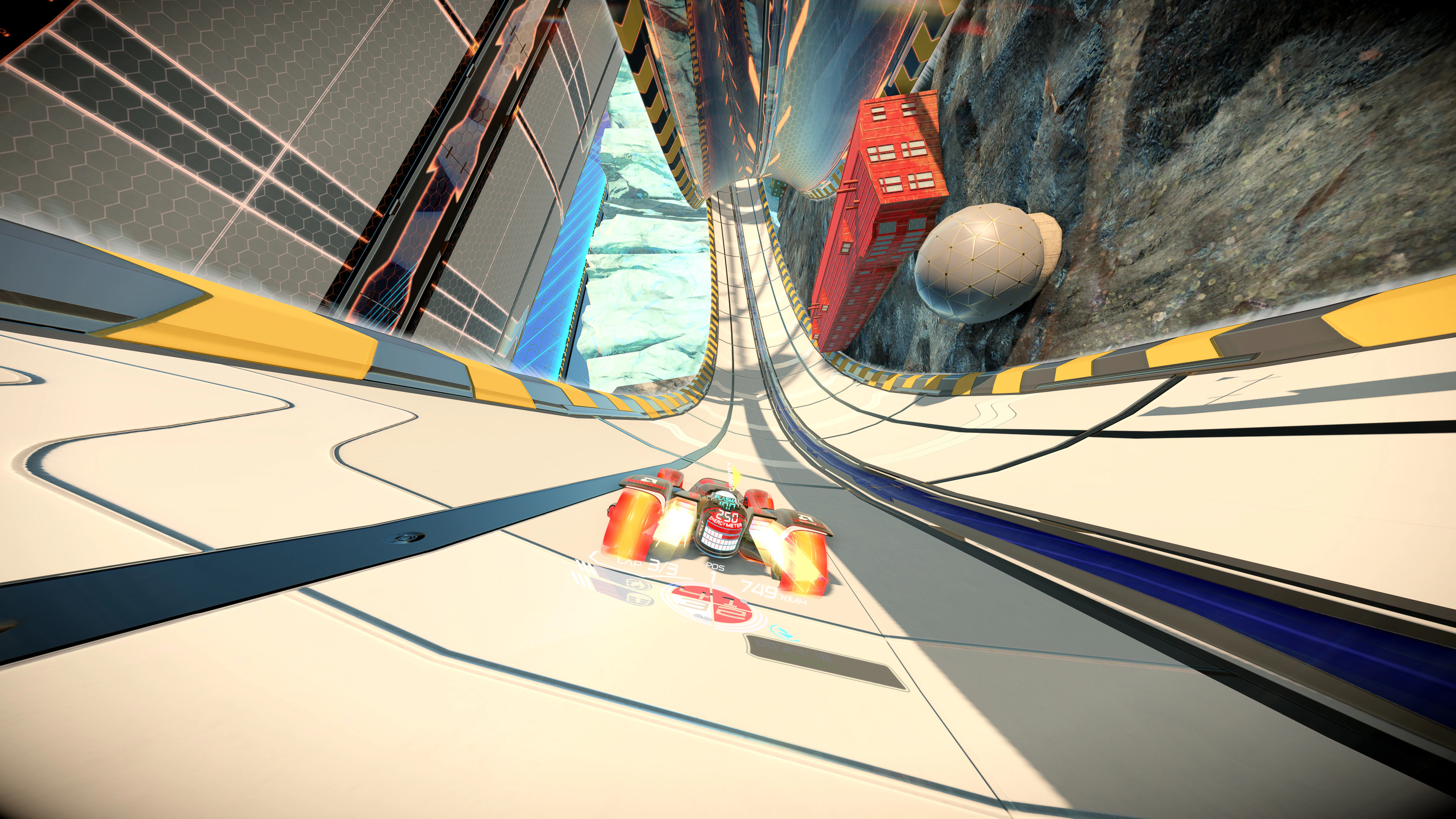 In-game: an Akuna races through an icy Antarctic canyon